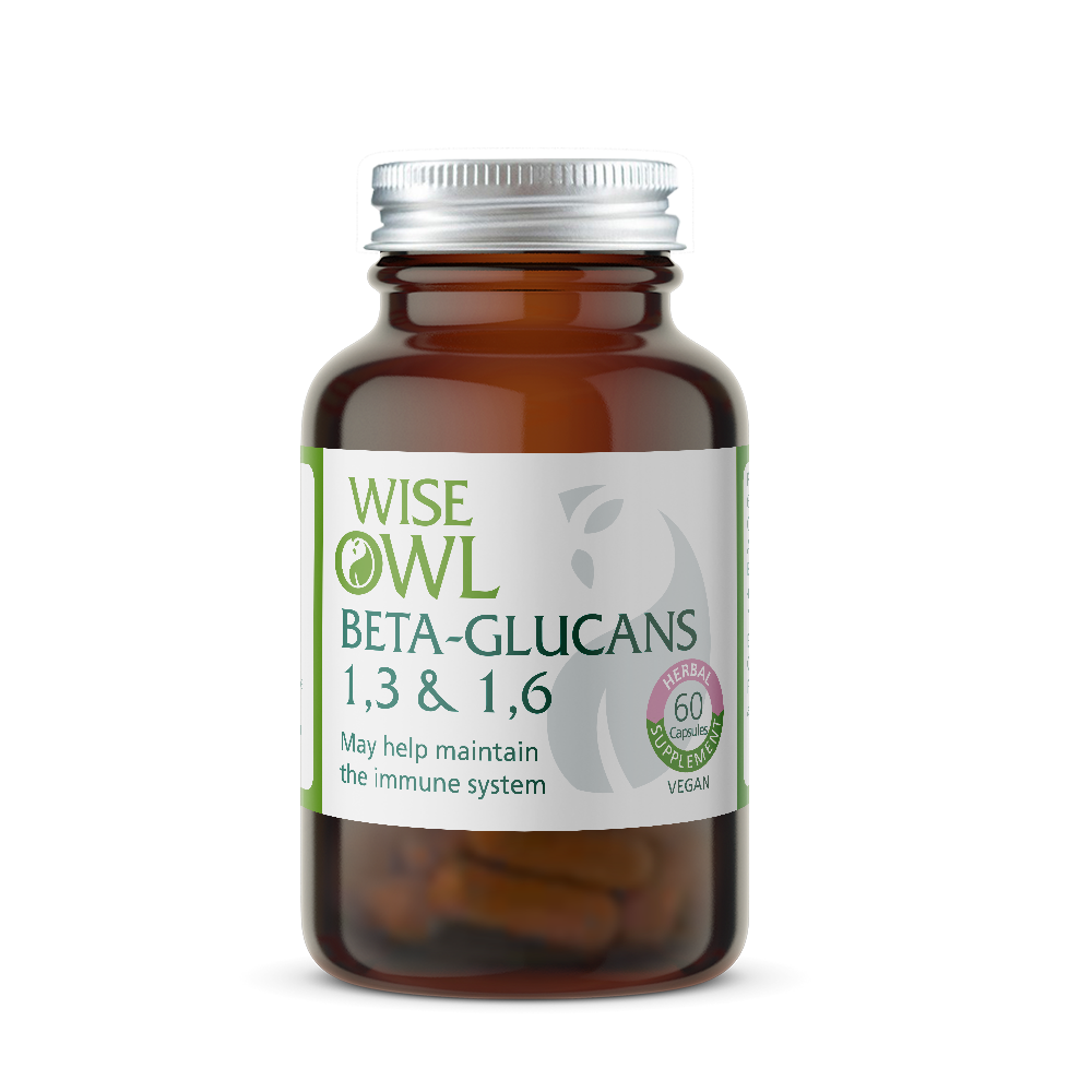 Bottle of Wise Owl Health Beta-Glucans on a white background
