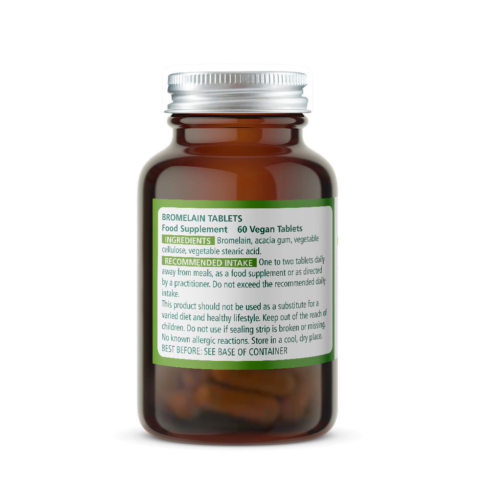 Bottle of Wise Owl Health Bromelain 100 mg supplement with ingredients label.