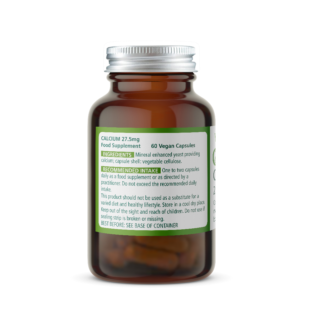 Bottle of Wise Owl Health Calcium supplement ingredients label.