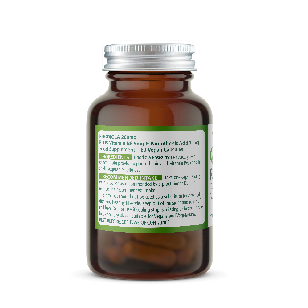 Brown Rhodiola 200mg Wise Owl Health Supplement Bottle with ingredients label.