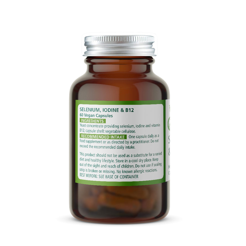 Vitamin supplement bottle with a green label on a white background