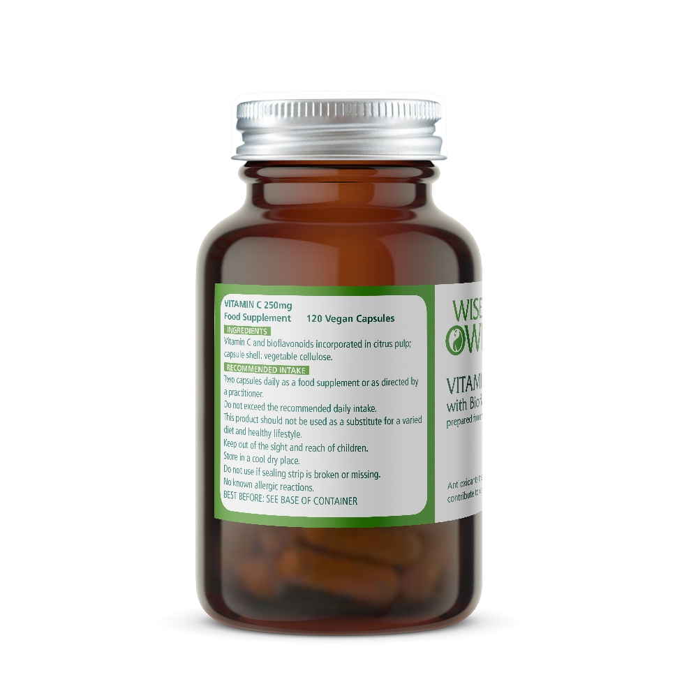 Wise Owl Health Vitamin C with bioflavanoids ingredients label