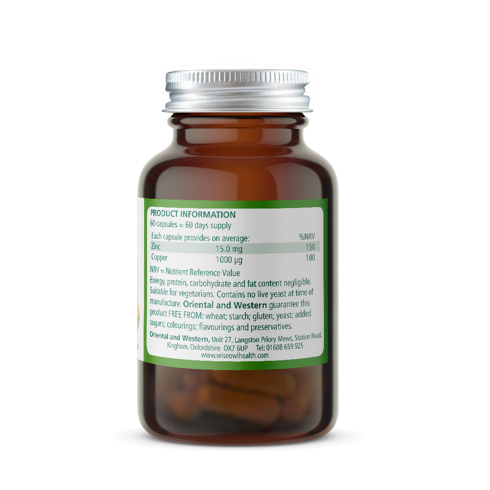 Wise Owl Health Zinc + copper product information label
