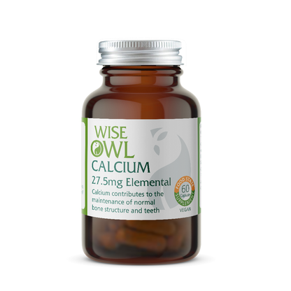 Bottle of Wise Owl Health Calcium supplement on a white background