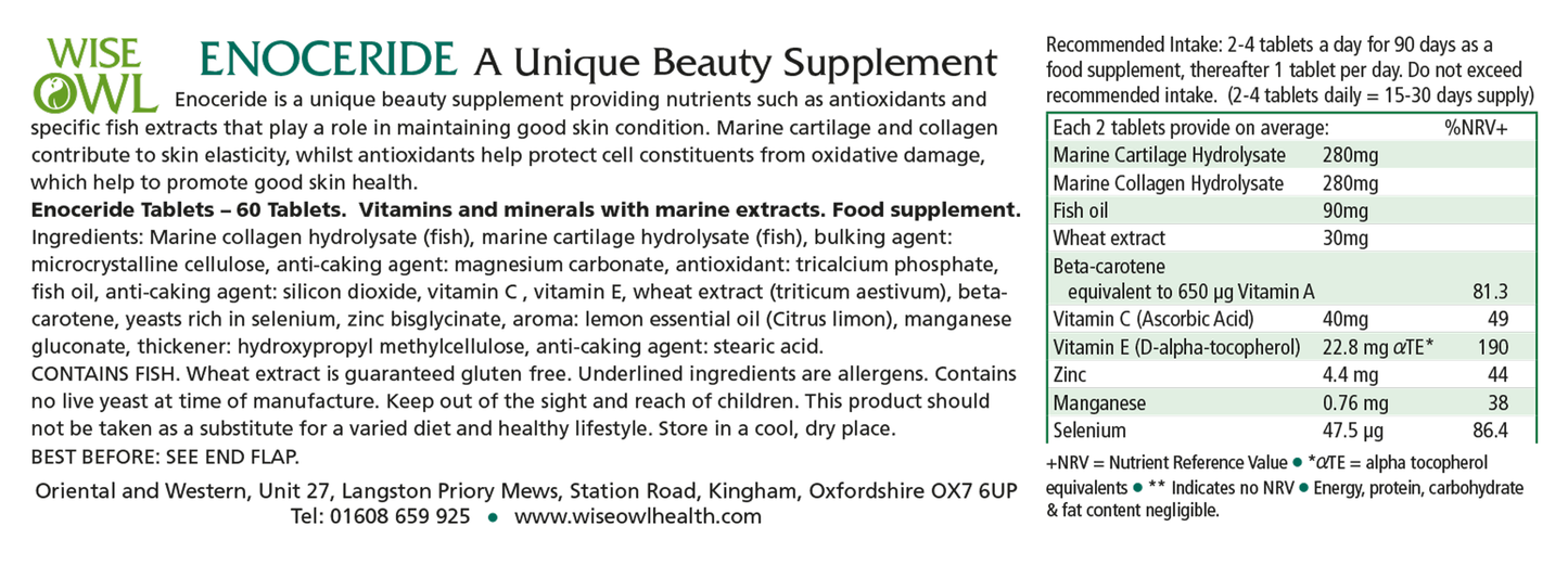 Enoceride ingredients and nutritional information by Wise Owl Health
