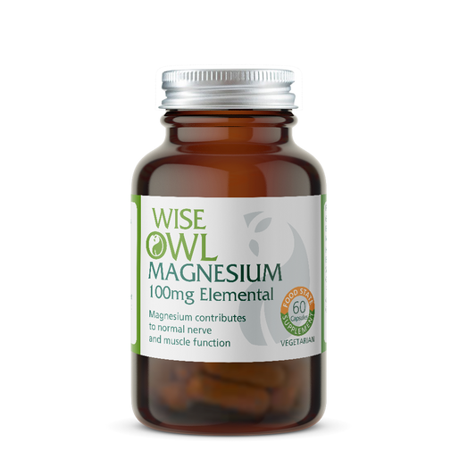 Bottle of Wise Owl Magnesium supplement on a white background