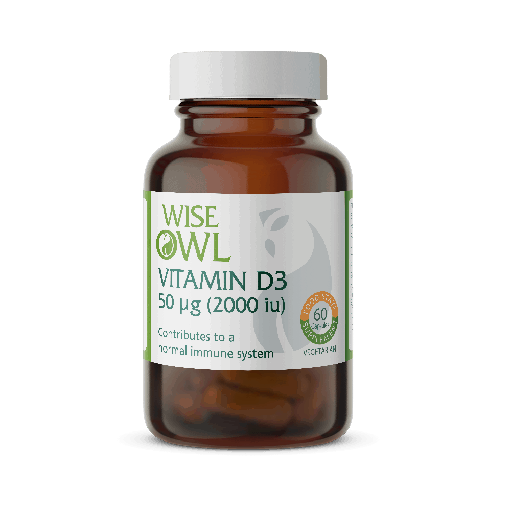 Vitamin D3 Supplement (2,000 iu) x 60 Capsules (Food State) - Wise Owl Health