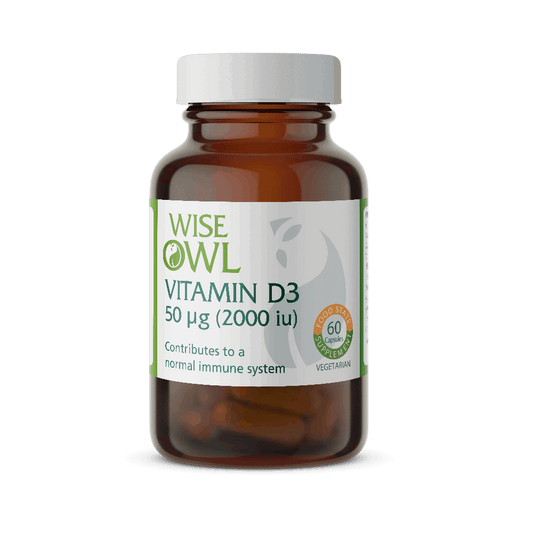 Vitamin D3 Supplement (2,000 iu) x 60 Capsules (Food State) - Wise Owl Health