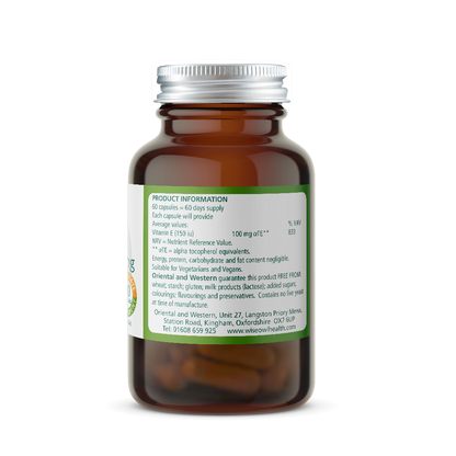 Brown supplement bottle with a label on a white background