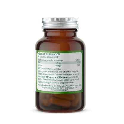 Wise Owl Health Zinc + copper product information label